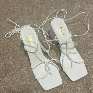 White SHEIN lace up Heels